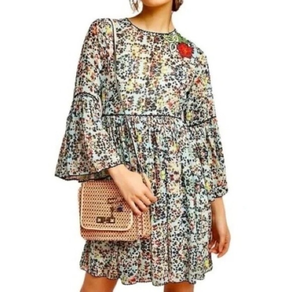 Bhanuni by Jyoti Anthropologie Semi Sheer Floral Embroidered Boho Mini Dress - Picture 2 of 8